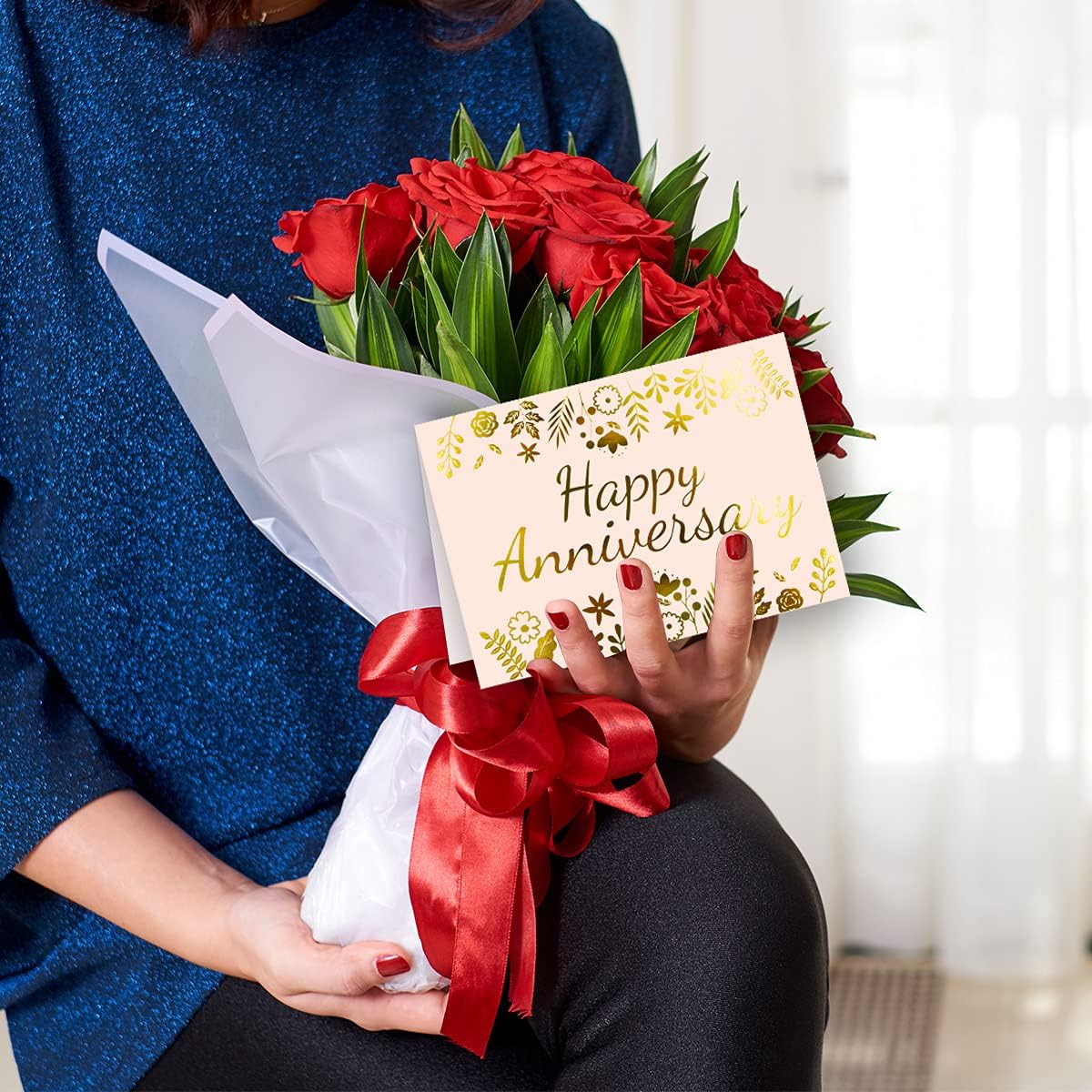 Fancy Land 12 Anniversary Cards with Envelopes Gold Foil Anniversary Greeting Cards for Business Office Wedding 6 Designs - Image 3