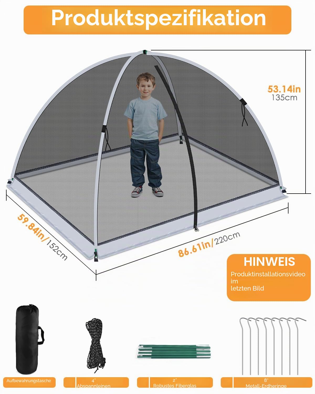 1,5 x 2,1 m Teichabdeckungskuppel, Gartenteichnetz, Teichnetz, Zelt mit Seilen, Heringen und Fiberglas-Stangen, Teich- und Gartenabdeckung, Schutzzelt, Kuppelnetz für Teich, Pool und Garten