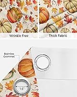 Vista 6 de Thanksgiving Fall Doorway Curtains - Blackout Curtains 80 Inches Long, Orange Teal Pumpkin Maple Leaf Rustic Sliding Door Curtains Grommet Window
