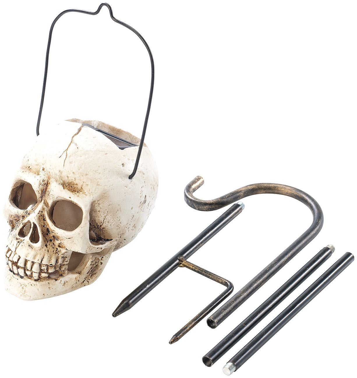 Lunartec Halloween Schädel-Lampe: 3er Pack Halloween Solar Schädel-Leuchte für den Garten, 1 gelbe LED (LED-Dekoration für, Kürbis-Ersatz für Deko, Skelett)