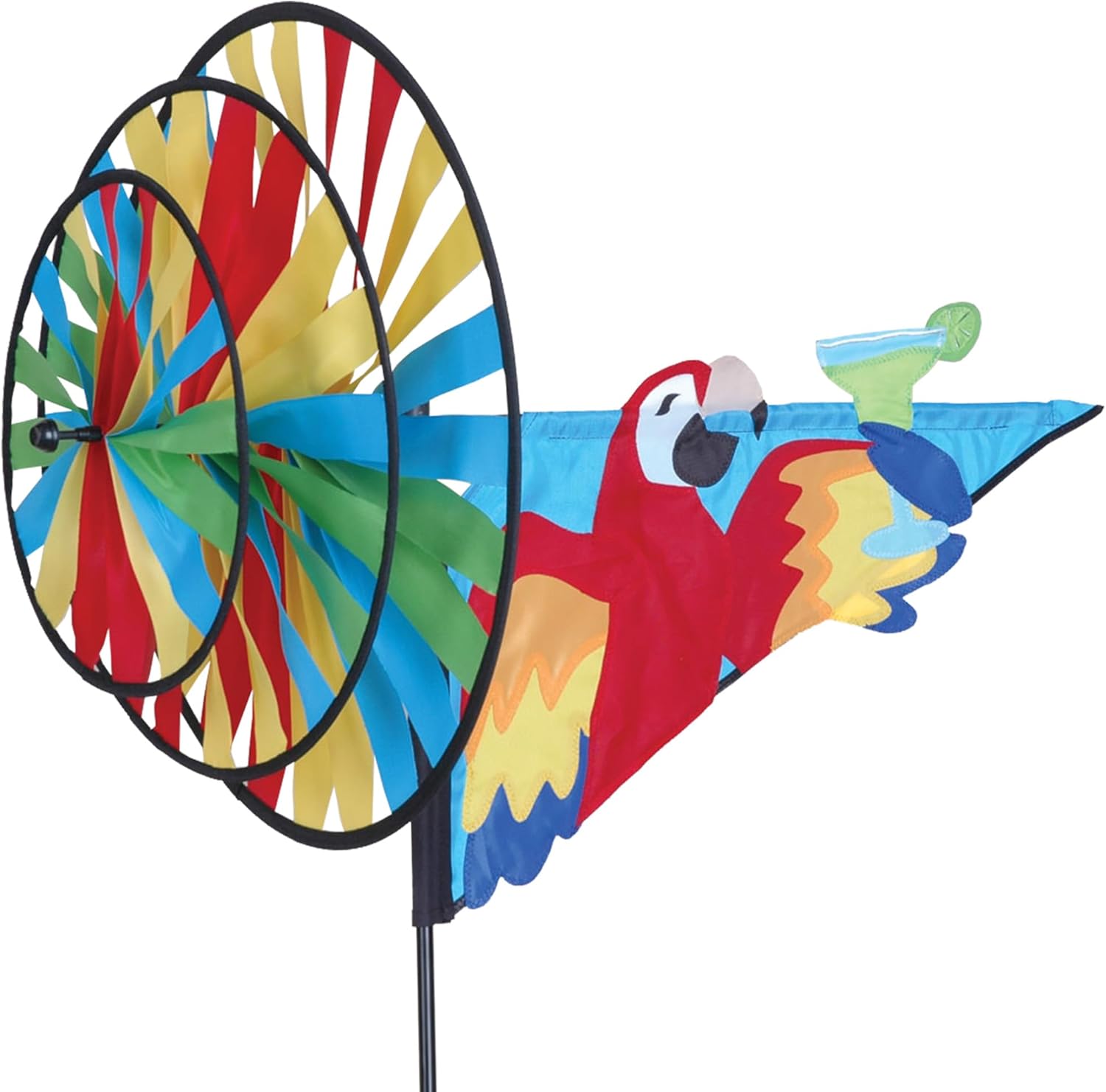 Premier Kites Triple Spinner 5 O’Clock Somewhere – Eye-Catching Parrot Garden Spinner with Colorful Triple Wheels, Durable Weather-Resistant Fabric, Easy Assembly, Fun Outdoor Décor for Patios & Lawns