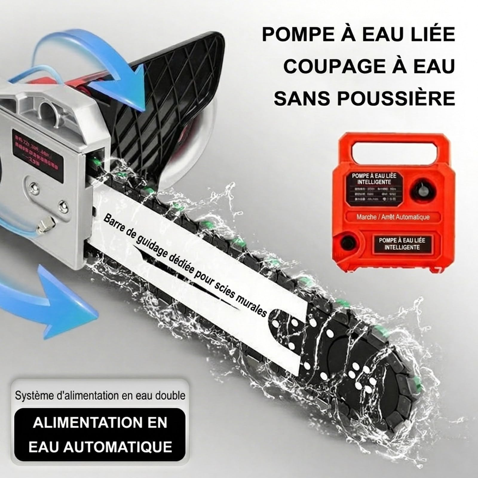 Tronçonneuse à Béton, Scie à béton électrique avec Pompe à Eau, 2 Chaînes et 2 Guides, Profondeur de Coupe 35 cm/48 cm, Chaînes pour Granit, Béton et Pierre 48cm