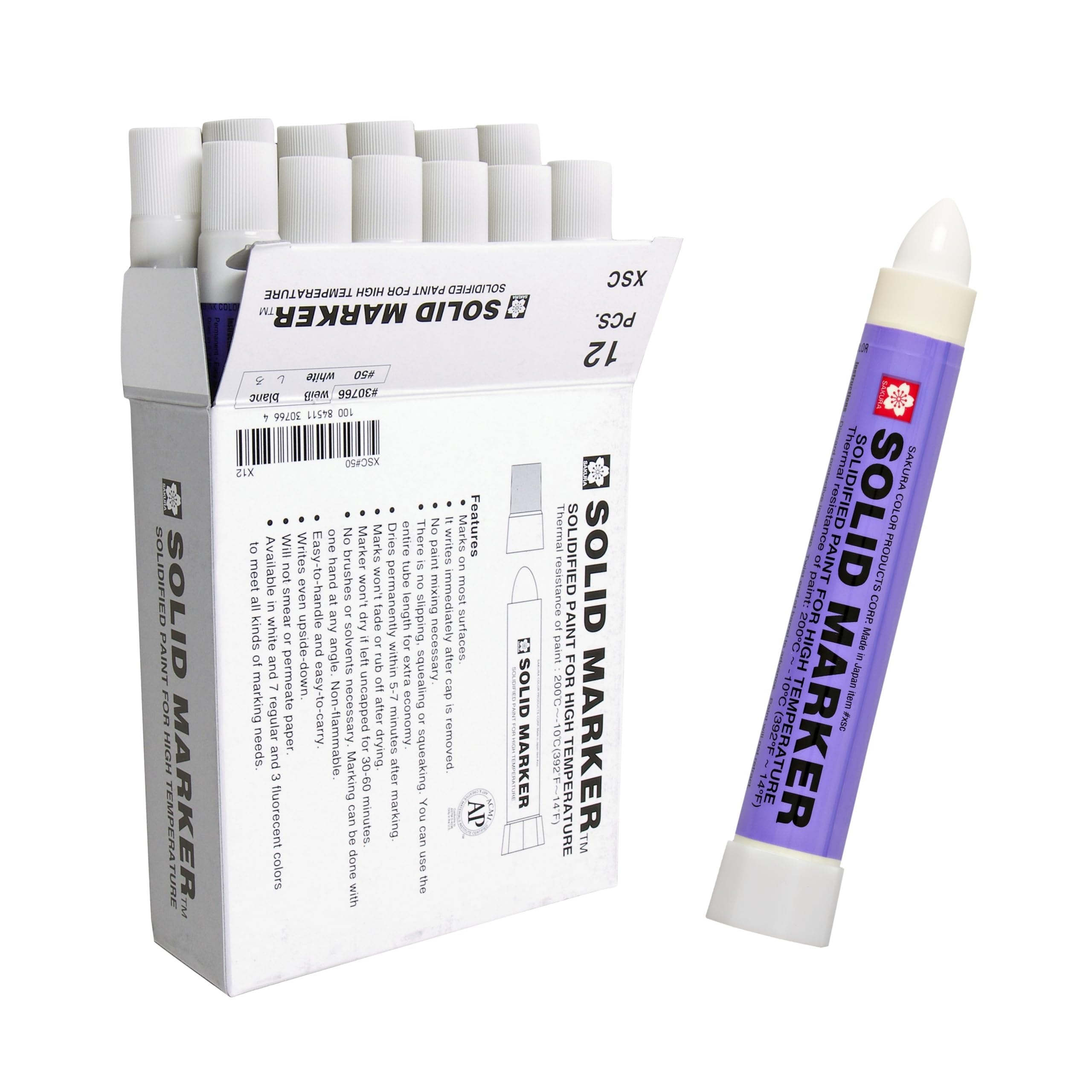Sakura Solidified Paint Solid Marker, White (Box of 12),XSC-50