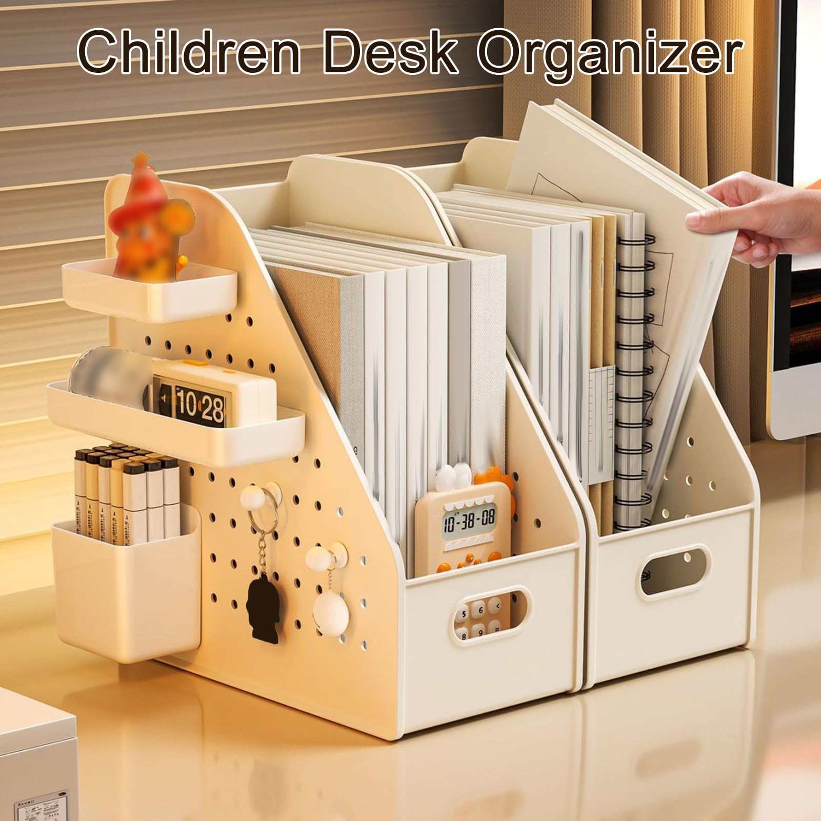 Leseständer – Multi-Grid-Schreibtisch-Organizer mit erhöhtem Boden, abgerundete Ecken, um das Kippen von Büchern zu verhindern, Macaron-Farben für Kinder, Arbeitszimmer, Schreibtischzubehör