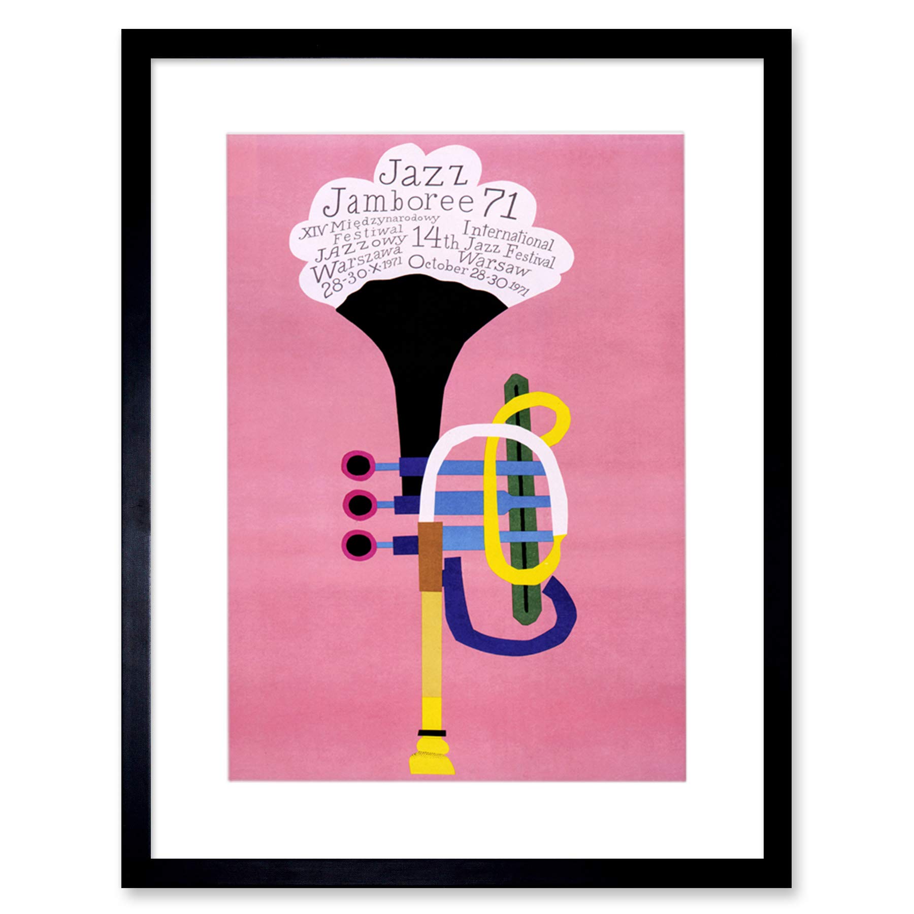 Wee Blue Coo Exhibition Jazz Poland Trumpet Abstract Artwork Framed Wall Art Print 12X16 Inch