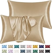 Yorkshire Bedding Satin Pillow Cases 2 Pack – Luxurious Champagne Pillowcases For Hair and Skin Standard Size with Envelope Closure Hypoallergenic 50 x 75 cm