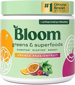 - Bloom Nutrition Superfood Greens Powder, Digestive Enzymes with Probiotics and Prebiotics, Gut Health, Bloating Relief for Women, Chlorella, Juice Mix w/Beet Root Powder, 30 SVG, Orange Passionfruit