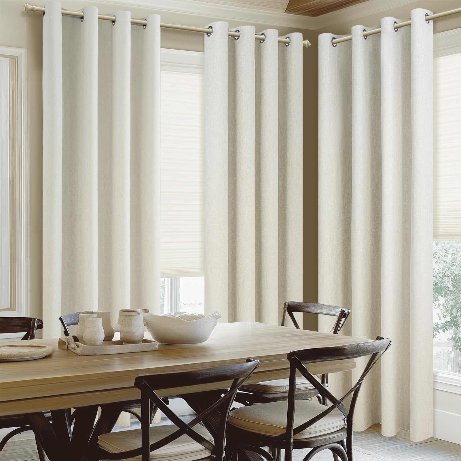 MRTREES Cortinas Opacas Termicas Aislantes Frio y Calor de Casa Cortina 100% Blackout Lino Acustica con Ojales para Salon Dormitorio Comedor Habitacion 2 Piezas, 140x250 CM, Blanco Marfil