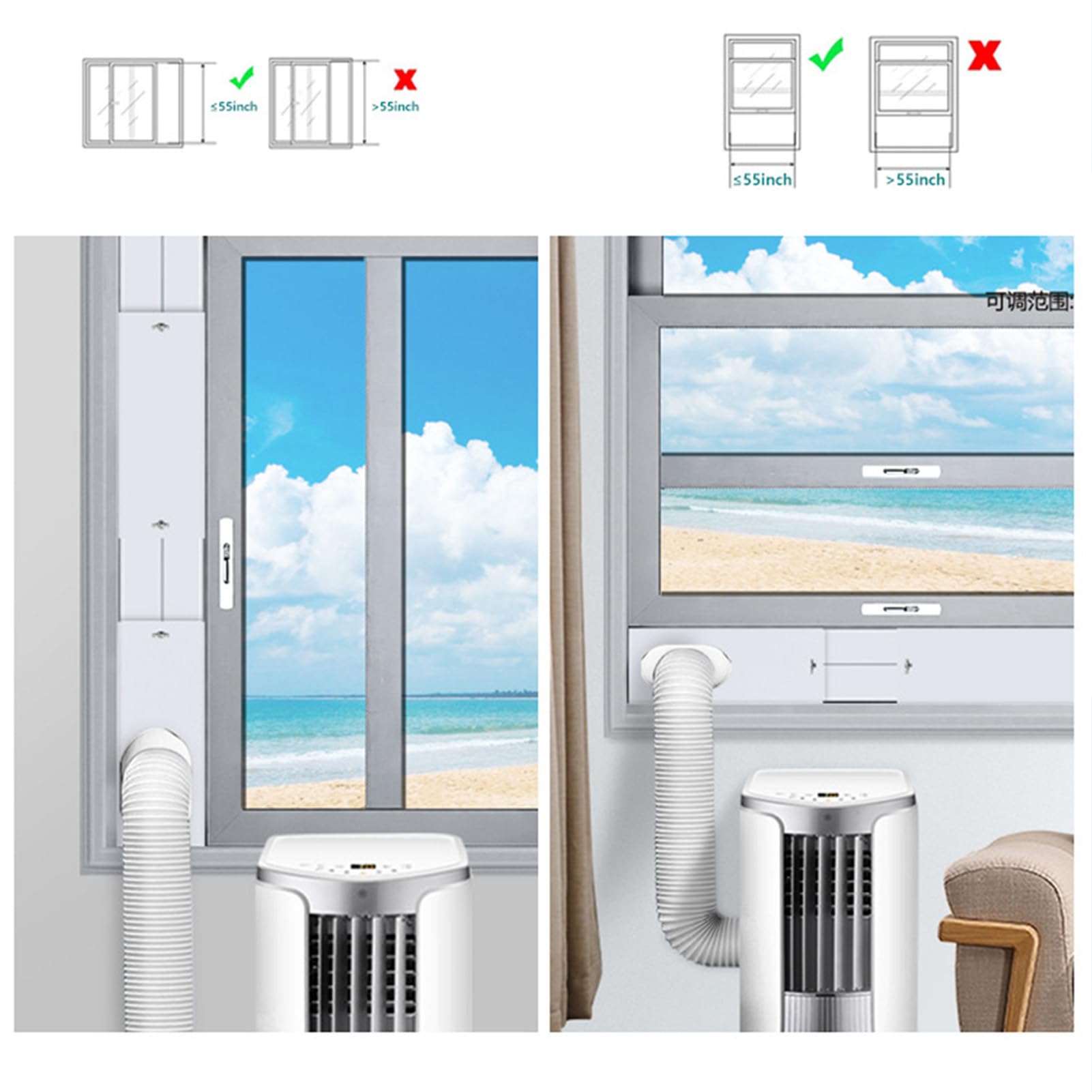 Tragbare Klimaanlage, Fenster-Tür-Set, Fensterdichtung, einfache Installation, Flexibles Entlüftungs-Set, um den Raum effektiv kühl zu halten