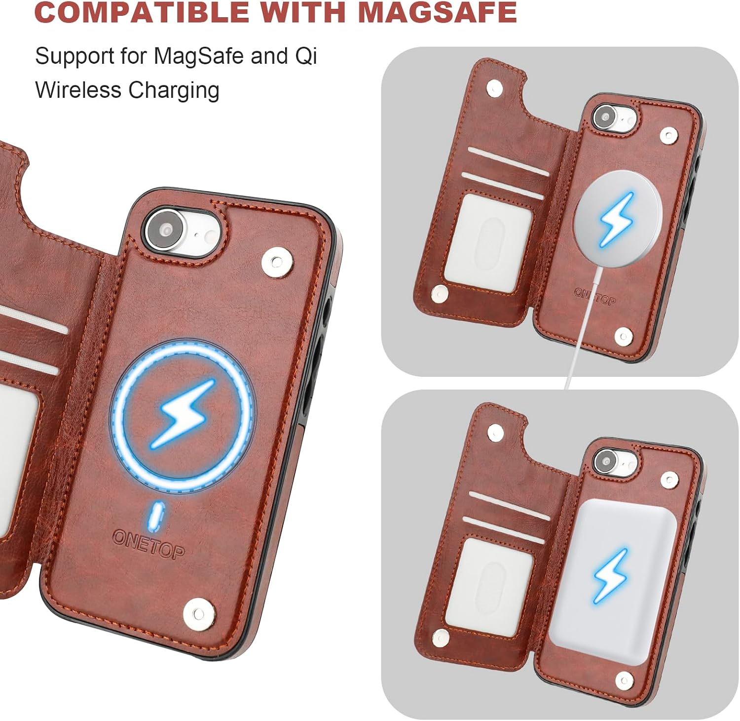 ONETOP Compatible with Magsafe for iPhone 17e/16e Wallet Case,Brown image 5