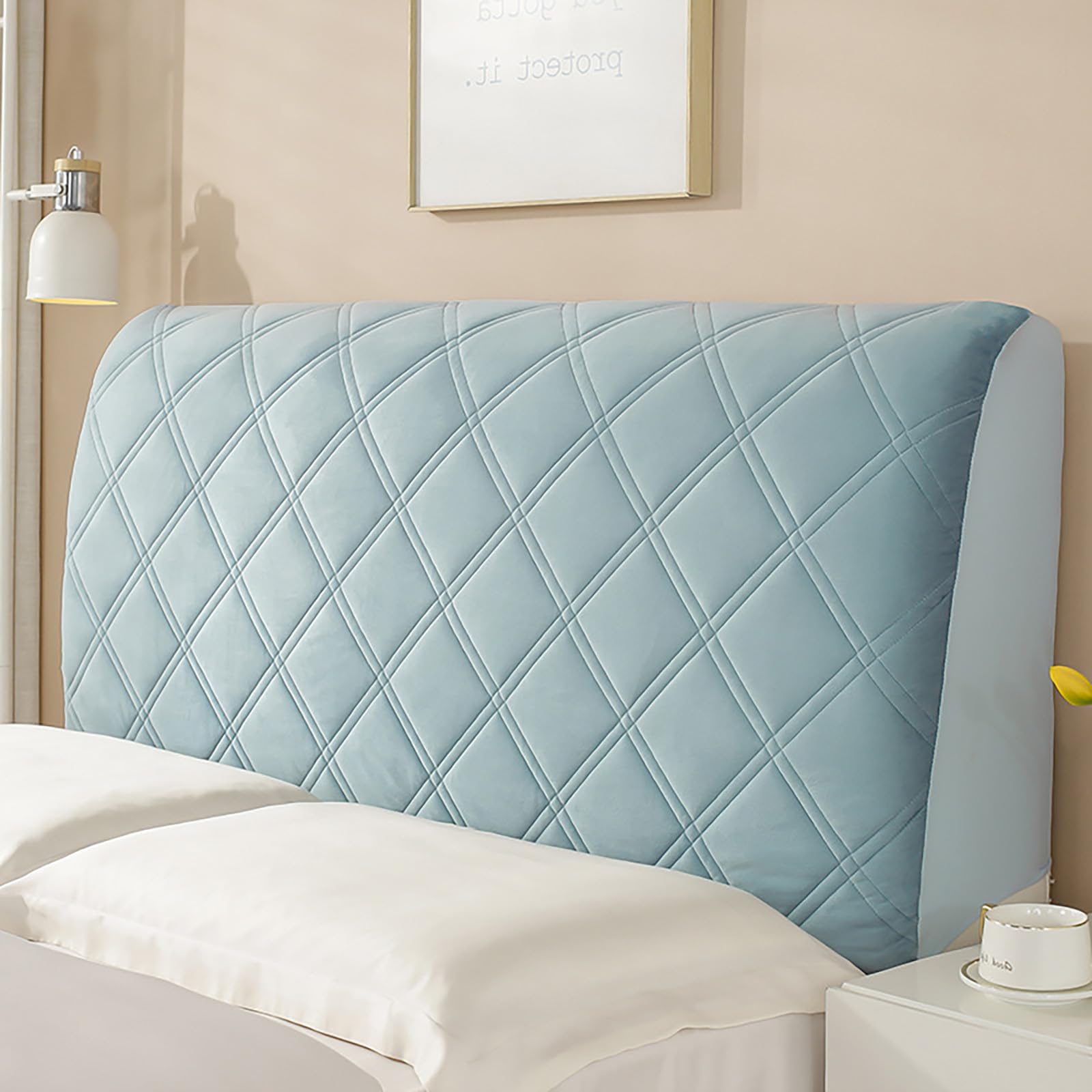 PRELGOSP Headboard Cover Dustproof Protector, Single/Double Bed Head Cover, All-Inclusive Stretch Headboard Slipcover for Bedroom Bed Head Decor,blue grey,210cm