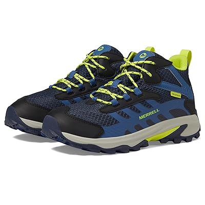 Merrell Kids Moab Speed 2 Mid Waterproof (Little Kid/Big Kid) Kids Shoes Navy/Hi Viz