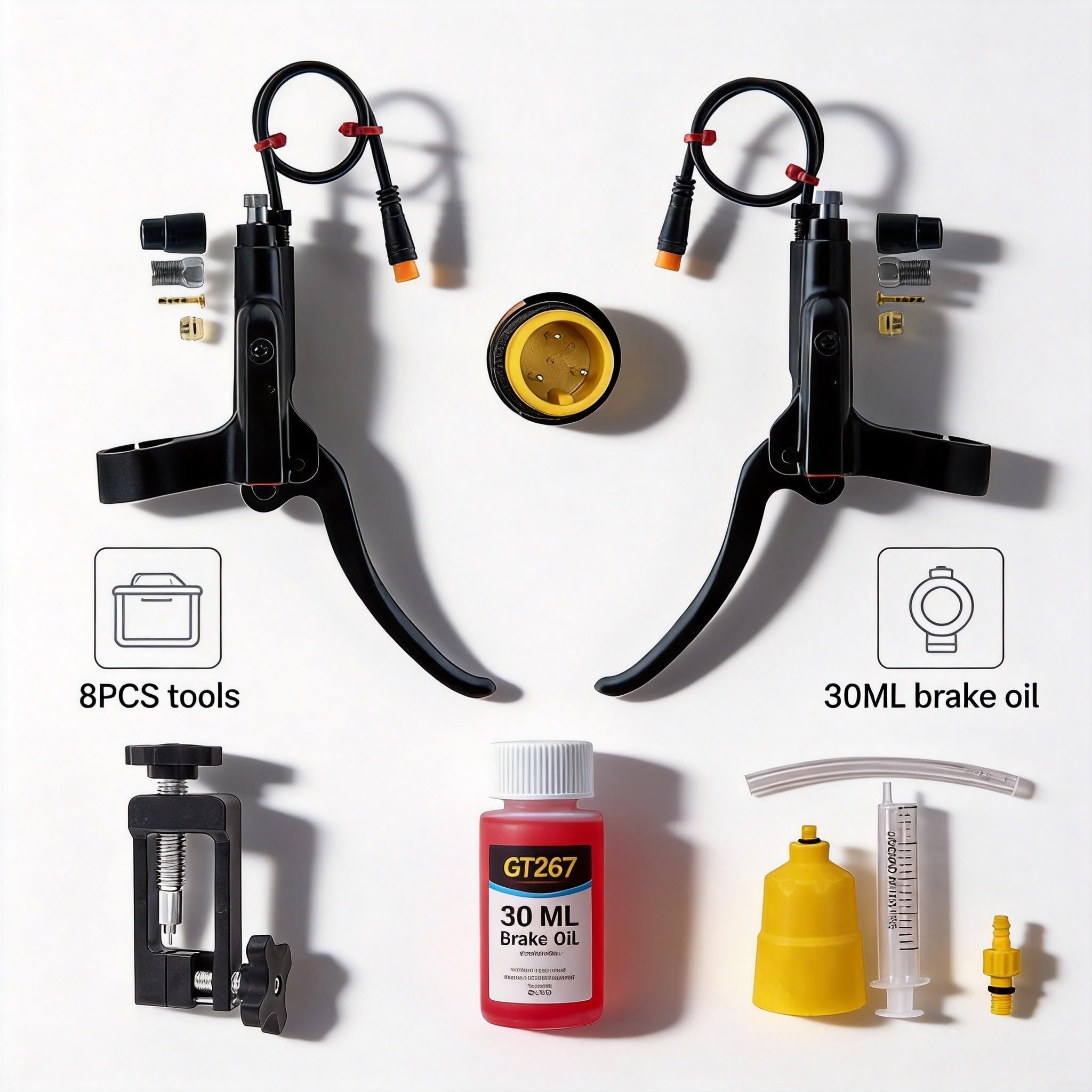 GT267 - Leva del freno idraulico per E-bike, kit di installazione del freno Ebike, con struttura integrata del cilindro dell'olio a 3 poli e attacco manubrio da 22 mm