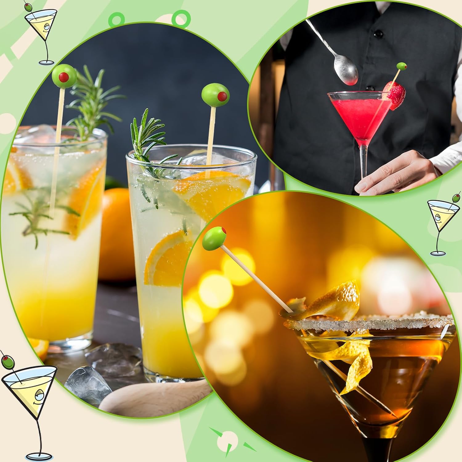 Knitgrip 100 Pcs 4.7" Olive Cocktail Picks for Martini Birthday Decorations