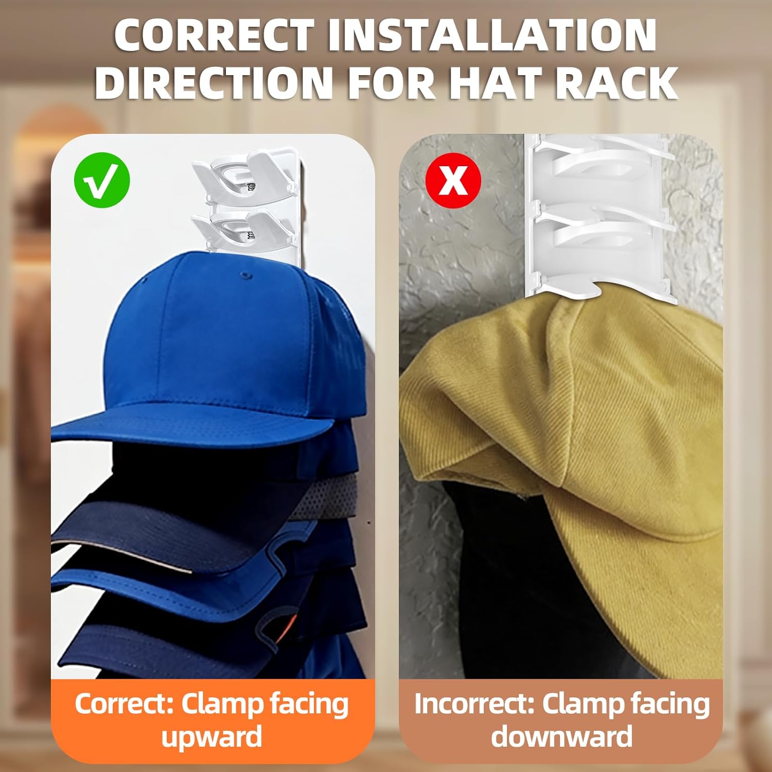 Spring Clip Hat Organizer for Baseball s –, Wall Hat Ra for Door &