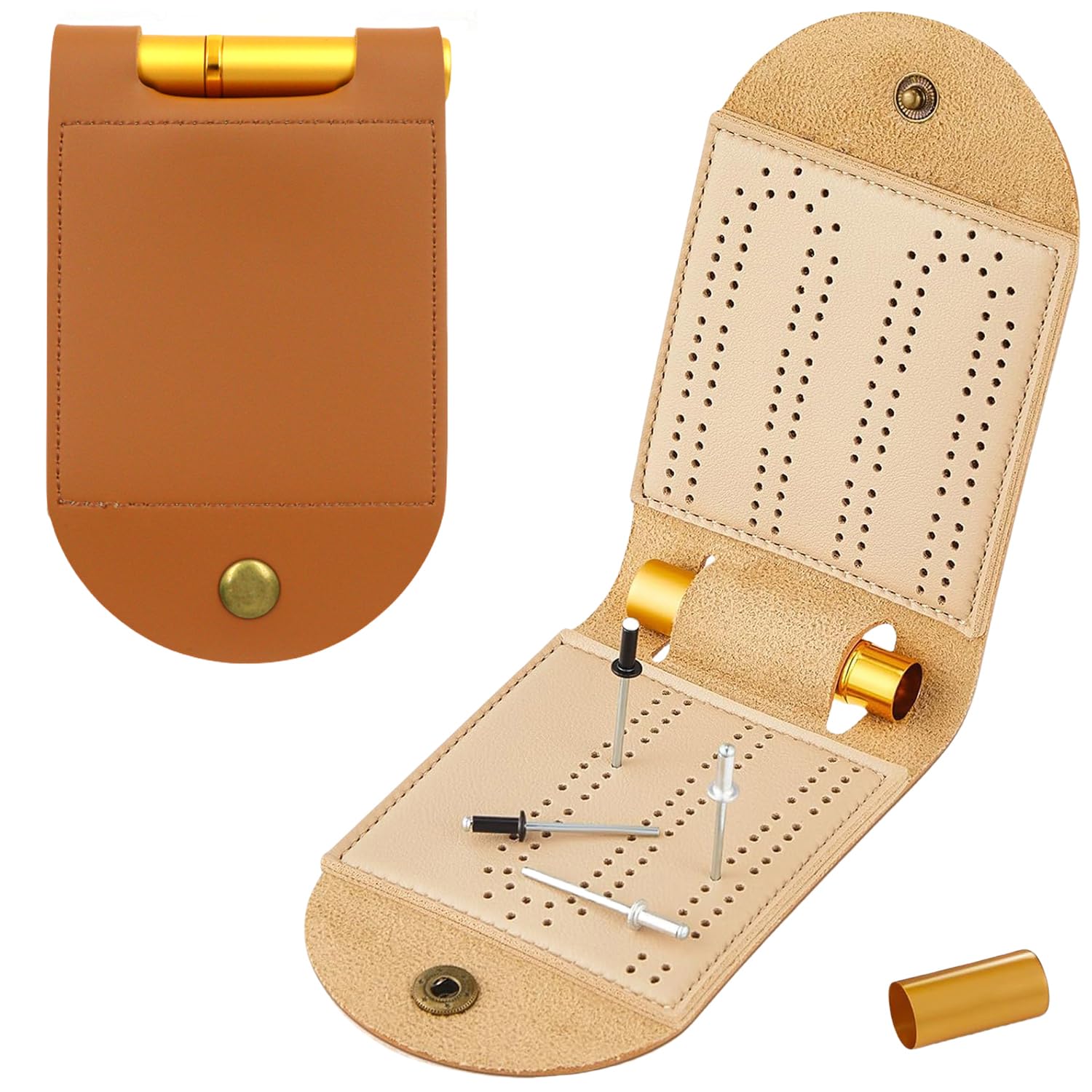 Travel Cribbage Board Game Set, Portable Cribbage Boards Unique 2 Track Cribbage Board, Foldable PU Mini Cribbage Board with 4 Cribbage Board Pegs, Folded:3.14x4.92in,After Unfolding L:10.31in (1Pcs)