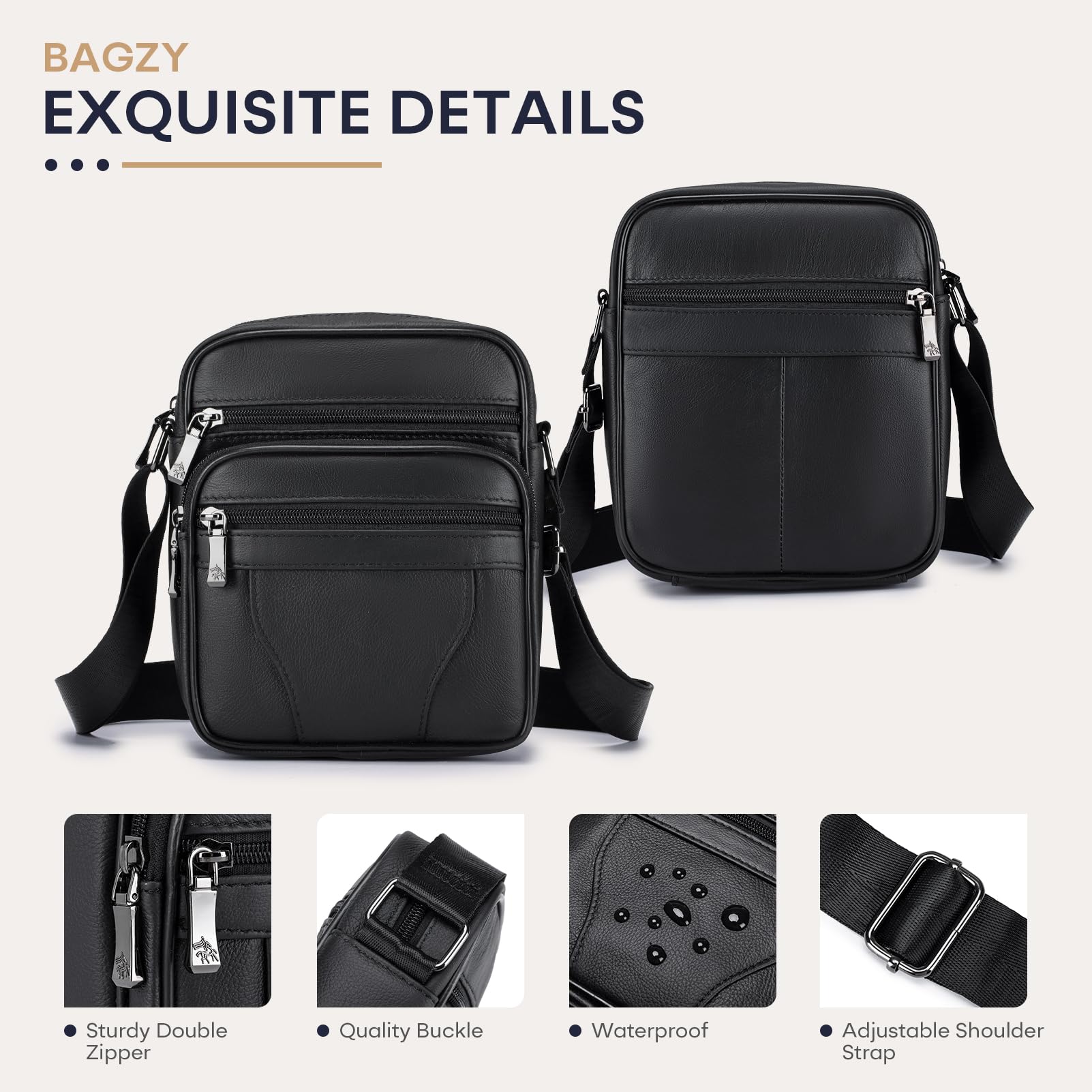 BAGZY Sacoche Homme Bandouliere Sacoche Homme Cuir Veritable Petit Sac Bandoulière Homme Sac Porté Epaule Sacs Business Sacs à Dos Porté Travers Pochettes Sacs à Main Voyage