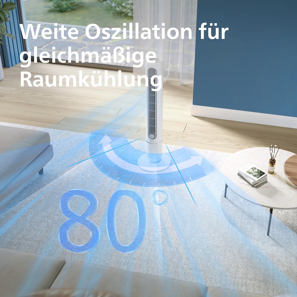 PHILIPS Turmventilator 5000 Serie, Weiß, 2.370 m³/h Airflow | 106 cm, SilentWings-Technologie mit 24-44 dB(A), App, Fernbedienung, 5 Geschwindigkeiten, Oszillation 80° (CX5550/00)