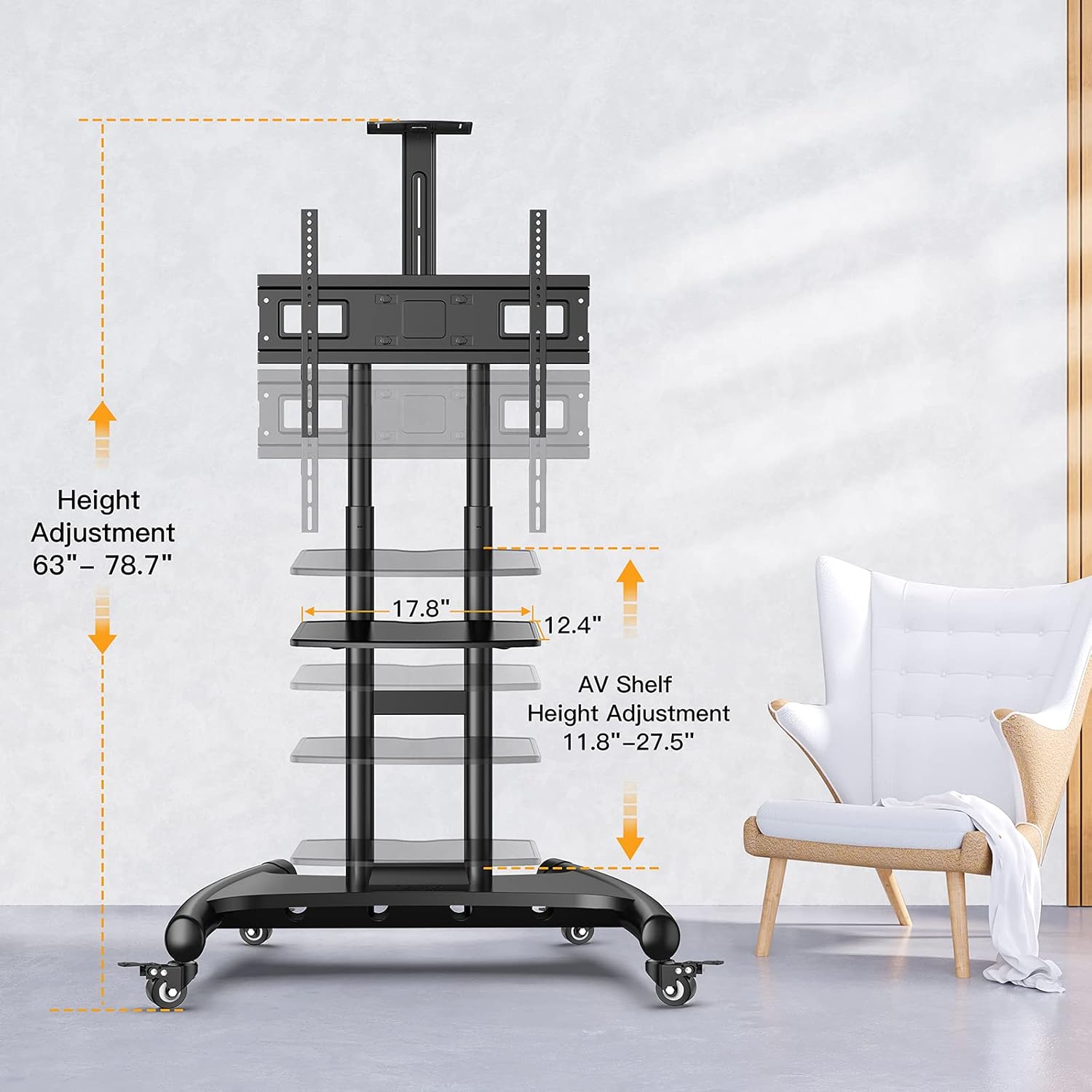 Mobile TV Cart for 32-70 Inch Flat/Curved LED/LCD/OLED TVs Rolling TV Stand with Height Adjustable Shelf Max VESA 600x400mm up to 100lbs TV Trolley with Camera Tray Lockable Wheels- PGTVMC05 : Office Products
