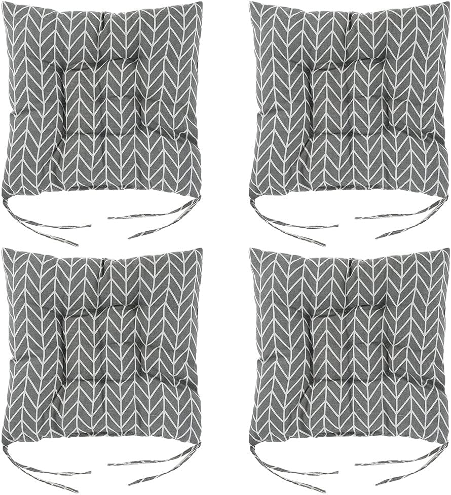 Set of 4 Dining Chair Cushions, Chair Seat Pads with Ties Comfortable Square Seat Pad Indoor Outdoor Seat Pad Cushion for Home, Kitchen, Dining Room, Office 38 x38cm (Grey)