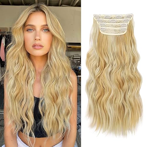 AISI BEAUTY Extensiones de cabello con pinzas, 4 piezas de 20 pulgadas, largo, ondulado, sintético, grueso, extensiones de cabello natural para