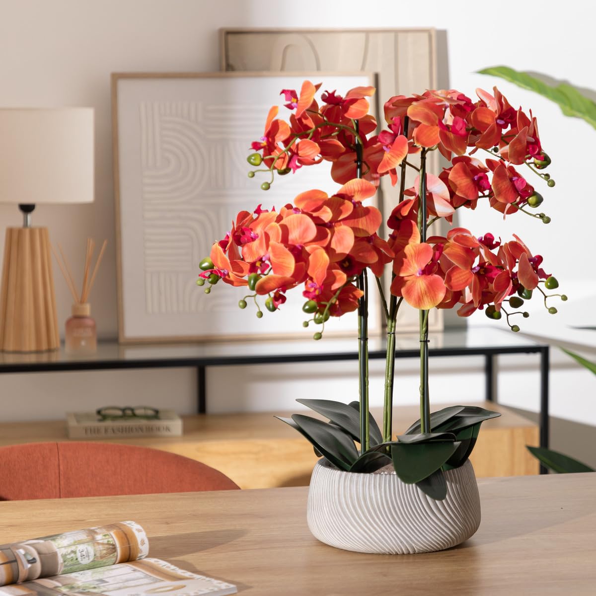 Atmosphera - Orchidée Artificielle en Pot Sanae Pot en Ciment Orange h65cm
