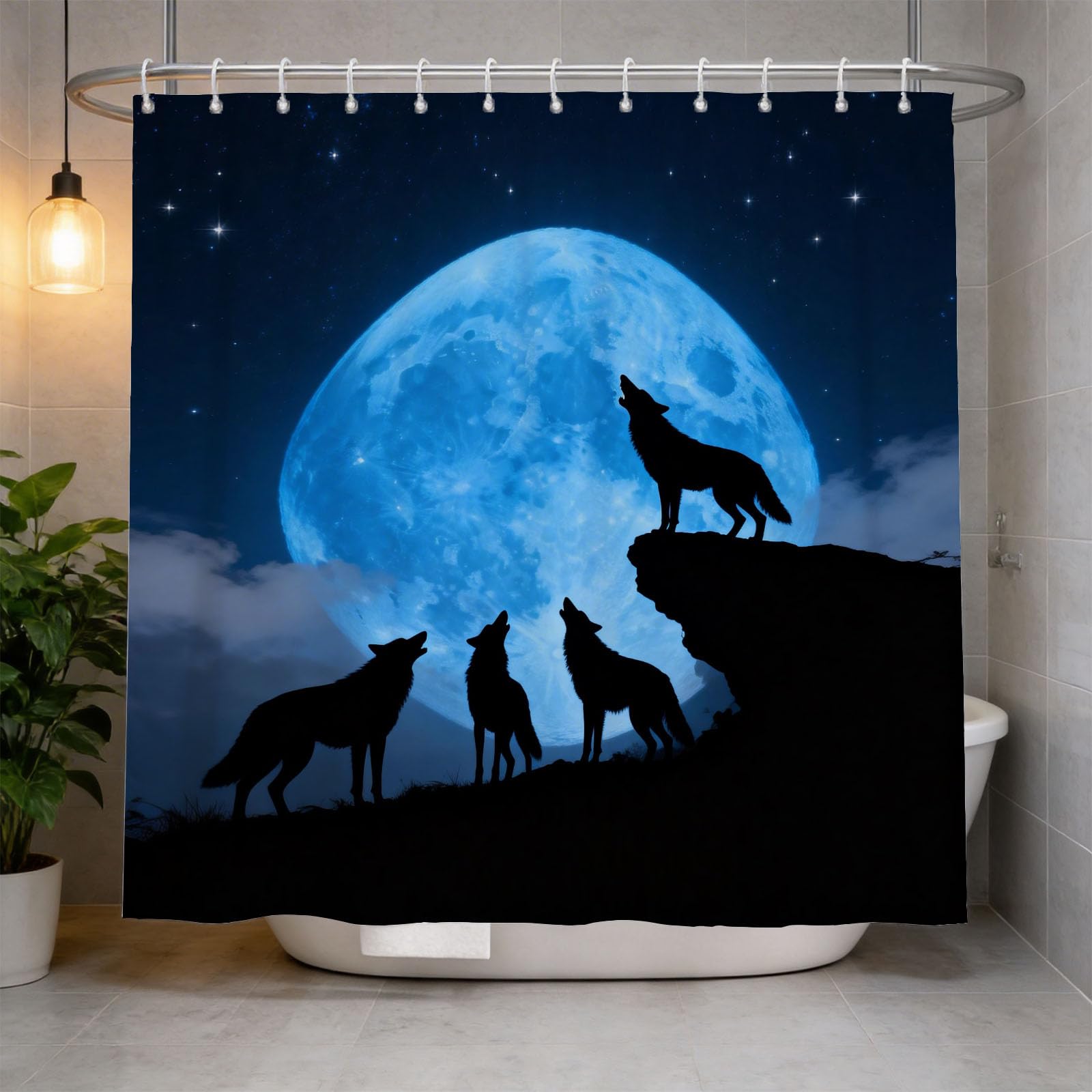 Hongduo 3D Howling Wolf Shower Curtain for Stalls Bathtubs Wild Animals Bathroom Decor Shower Curtain Set Polyester Fabric Waterproof 200x200cm/79X79 Inch with Hooks
