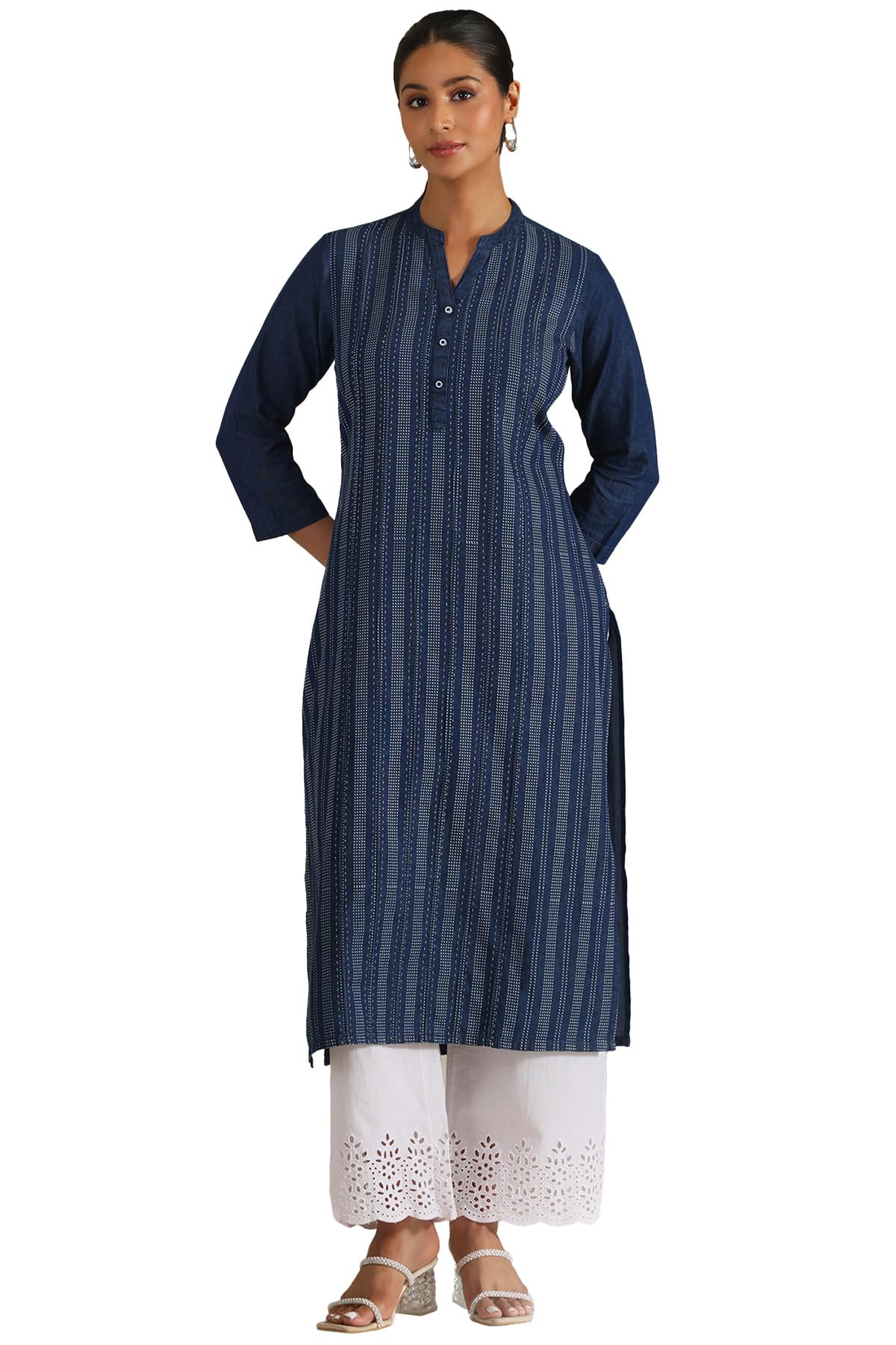 soch Womens Indigo Denim Dots Kurta with Thread Work-picture-11