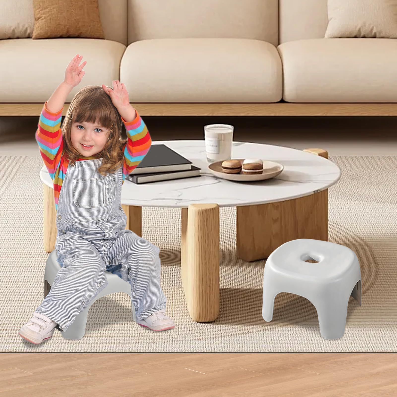 Kompakter rutschferner Stufenhocker für Kinder, leichte tragbare PP-Fußstütze mit Anti-Kratze-Oberfläche, einfache Lagerung niedrige Höhe Sitz für Badezimmer Küche Waschbecken WC Reichweite, 100kg Tra