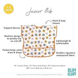 Bumkins Disney Short Sleeve Bib for Girl or Boy, Toddler and Kids for 1-3 Years, Large Size, Essential Must Have for Junior Children, Eating, Mess Saving Soft Fabric Play Apron, Winnie and Friends