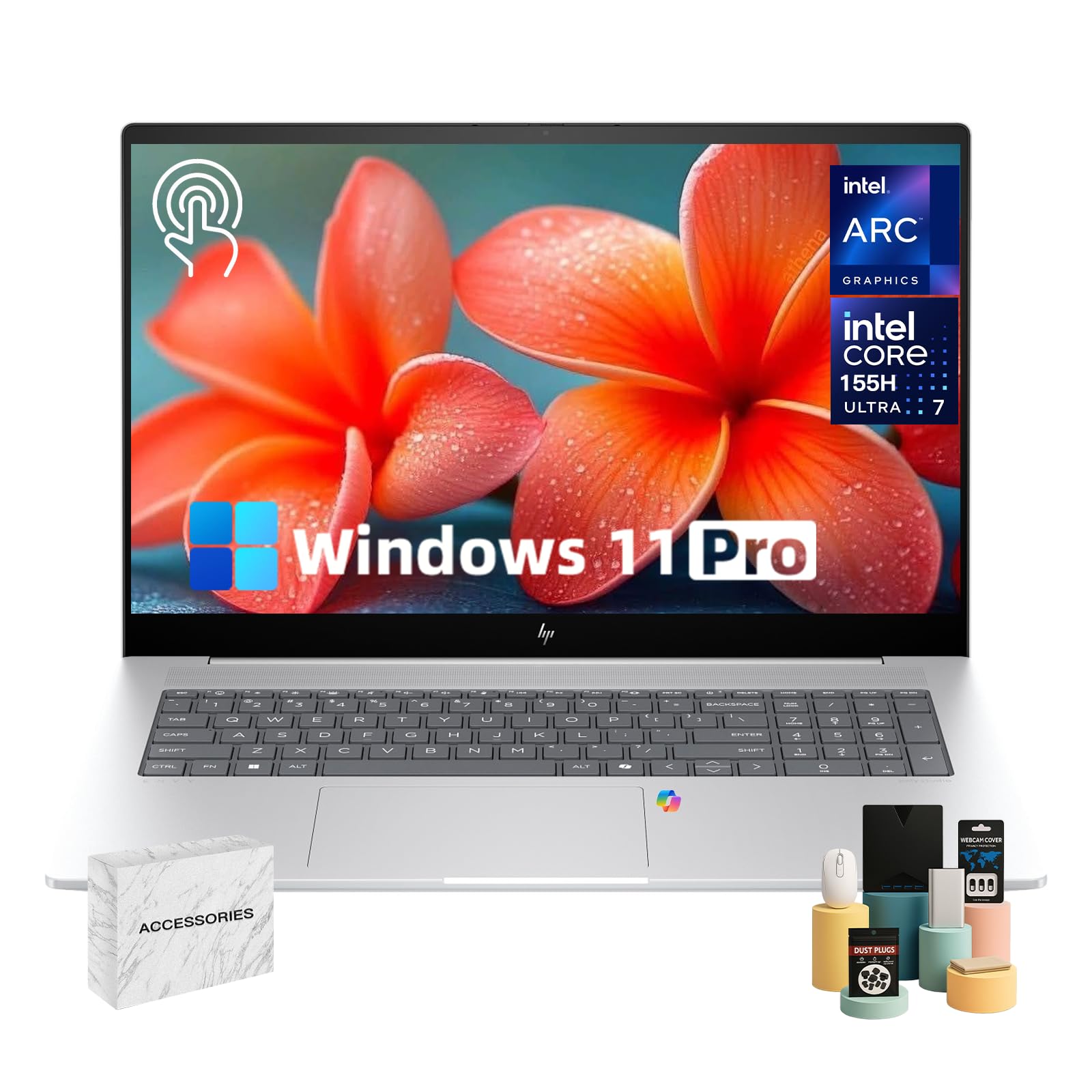 HP Envy 17.3" Touchscreen Laptop, Intel Core Ultra 7 155H CPU(10Core), 16:10 FHD Display, Wi-Fi 7, Backlit KB, Numeric Keypad, Win 11 Pro Computer for Business, Student(32GB DDR5 RAM | 1TB SSD)