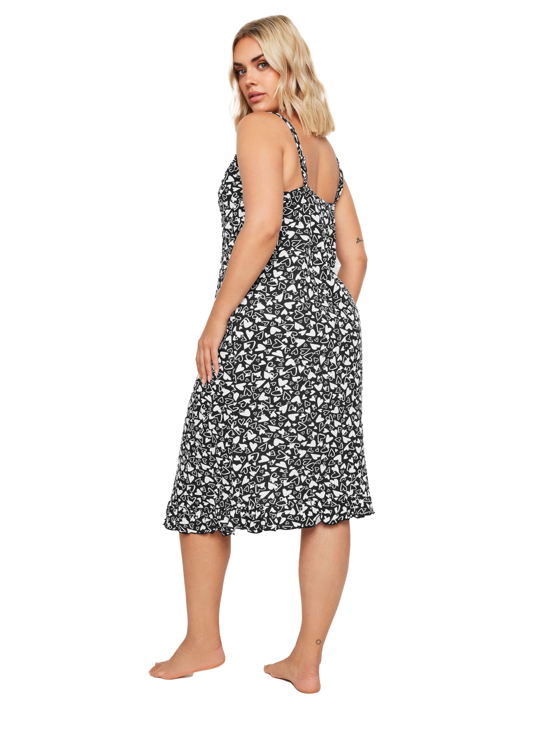 Yours Women's Black Curve & White Heart Print Chemise Nightdress - Plus Size Curve