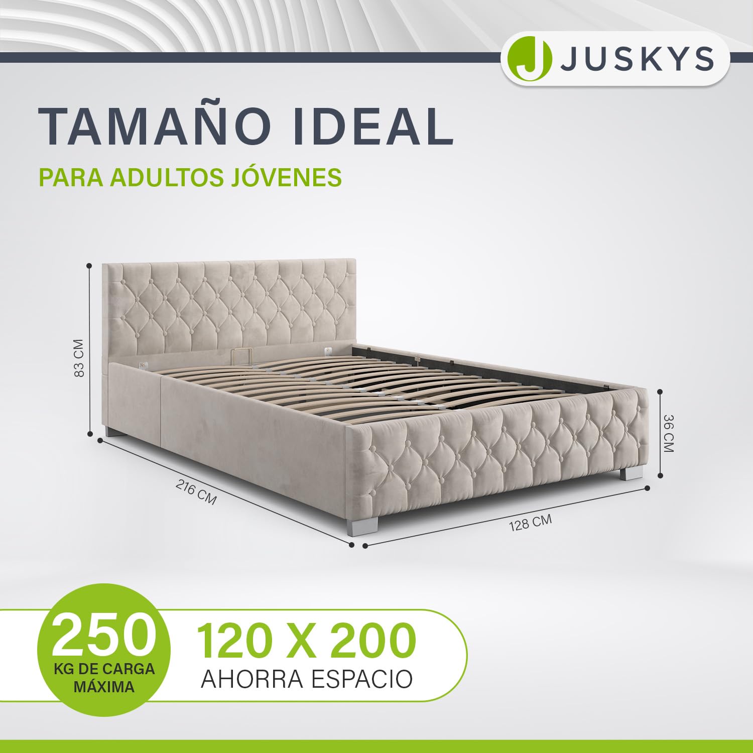 Juskys Cama tapizada Nizza 120 x 200 cm - Bastidor con somier, canapé e iluminación led - Cama con Revestimiento de Terciopelo y Acolchado Chesterfield - Beis
