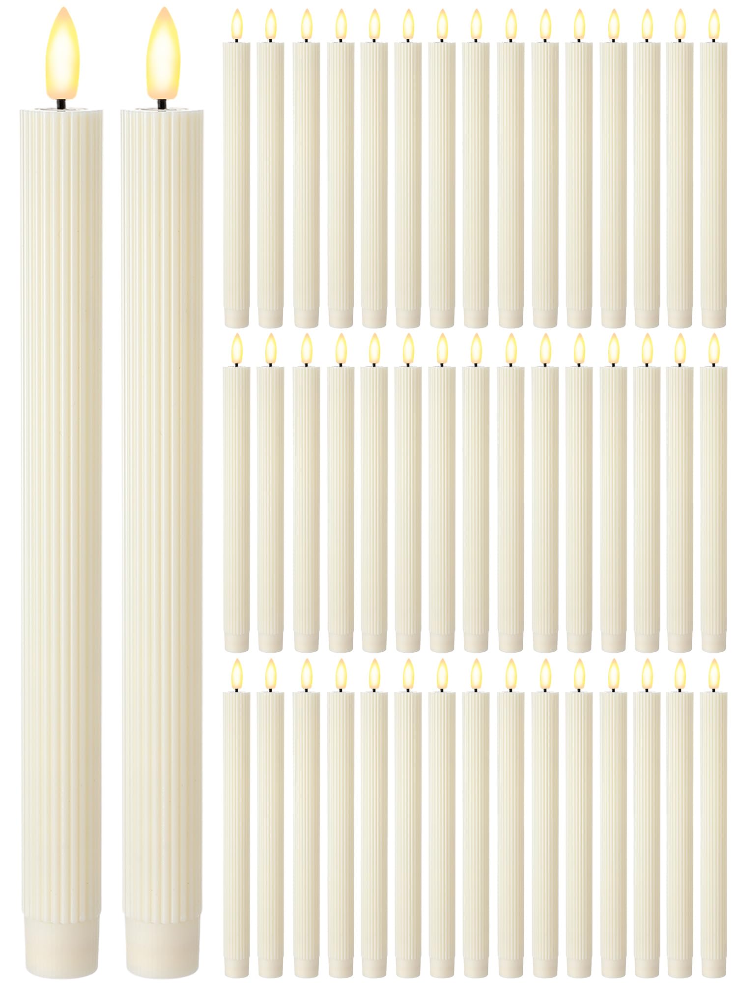 Photo 1 of Funtery 48 Pcs Flameless LED Taper Candles Battery Operated Candles Bulk Realistic LED Candlesticks Flickering for Wedding Church Graduation Party Home Decor(Ivory,Elegant Style)