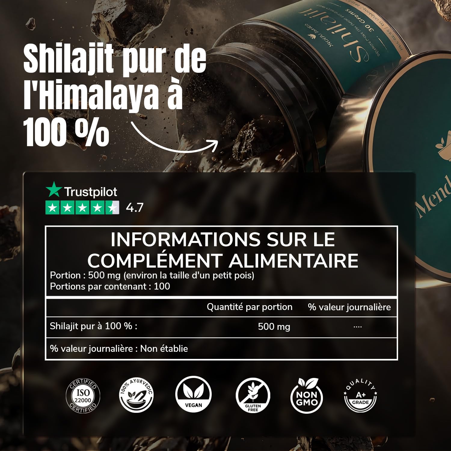 Shilajit Pur Résine 50 g | Shilajit Original Himalaya 100% Naturel | Approvisionnement 3 Mois+ | Riche en Acide Fulvique, +85 Oligo-éléments | Testé en Laboratoire | Végétalien