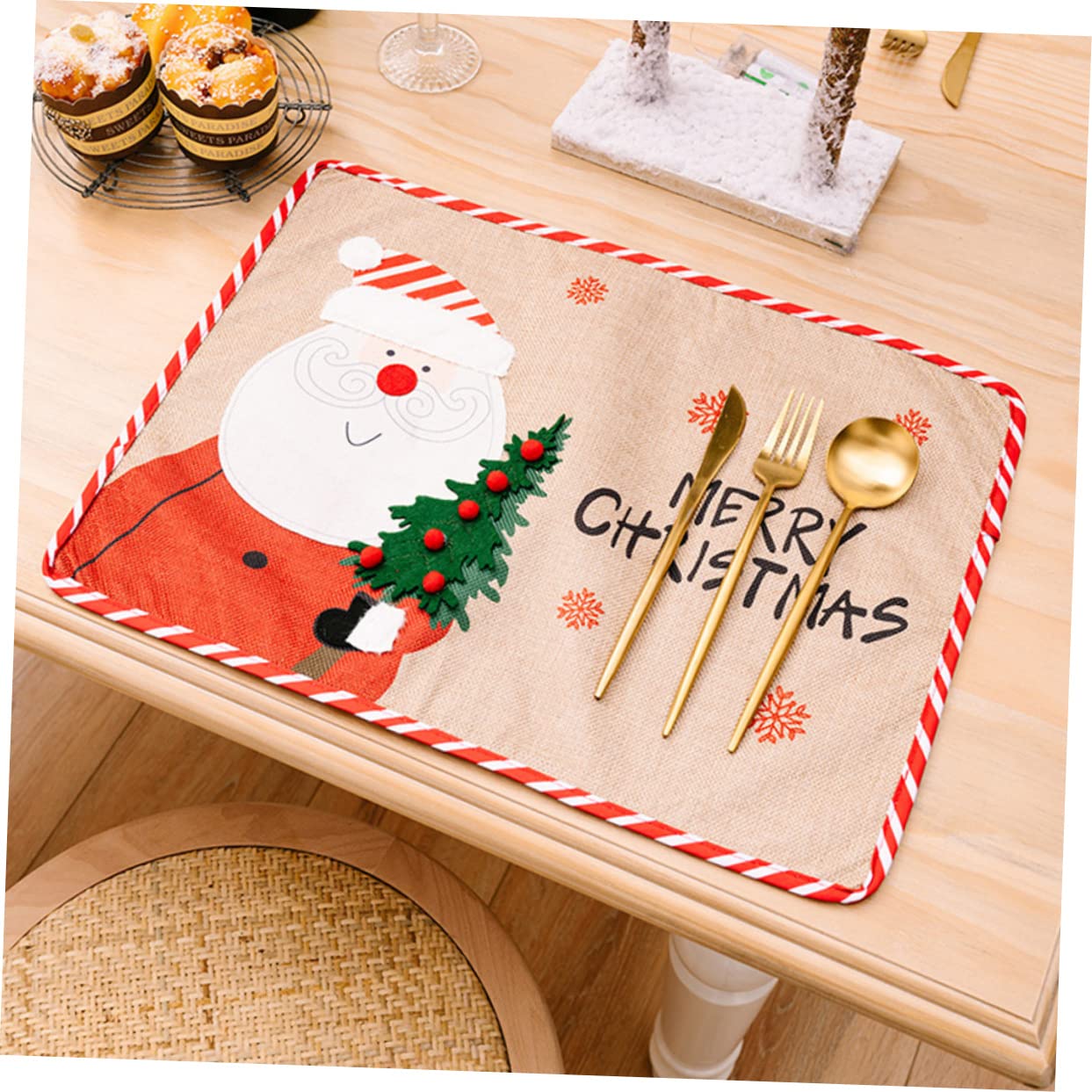 TOPBATHY 5 Piezas Decoración Navideña Mantel De Papá Noel Manteles Individuales De Algodón Tapete De Mesa De Comedor De Navidad Manteles De Cocina Manteles De Navidad Rojo Tela