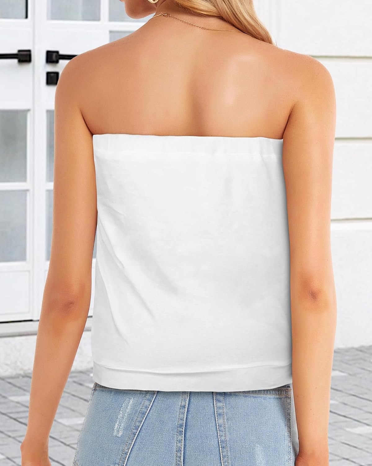 Women's Tube Tops Summer Casual Bandeau Tank Casual Strapless Blouse Off The Shoulder Tunic Shirts - Image 4