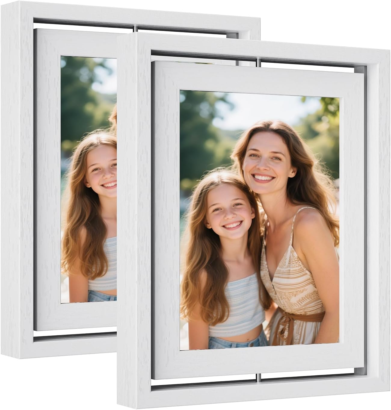 Double 4x4 Combined Nature Wood Rotating Floating Picture Frames, Double-Sided Solid Wood Photo Frame with HD Glass, Shatterproof, Fade Resistant, UV Protection, Vertical or Horizontal Tabletop Display(Pack of 2)