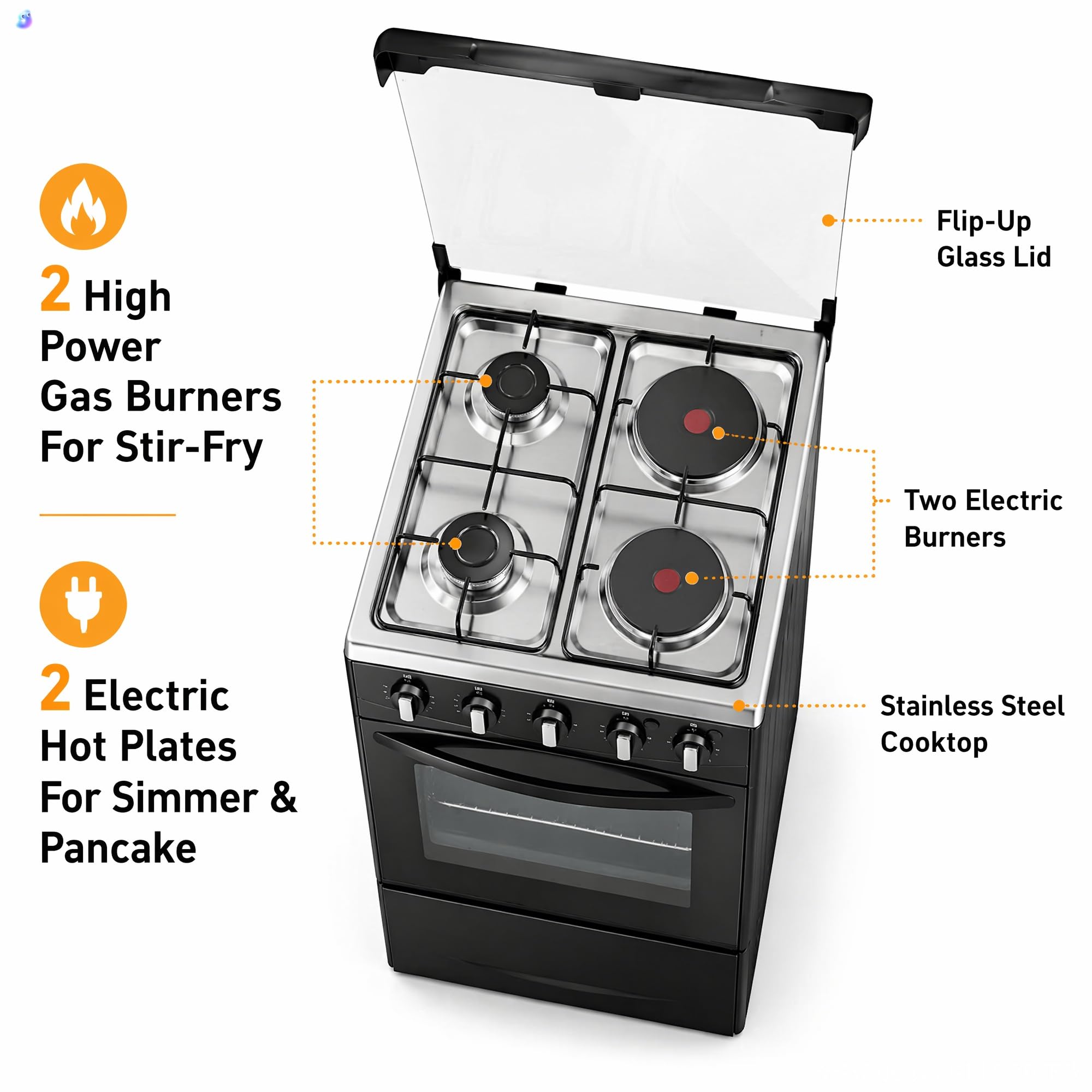 Grande forno elettrico da 52 litri, forno for arrosti domestico multifunzionale in acciaio inossidabile, controllo tramite pulsante touch