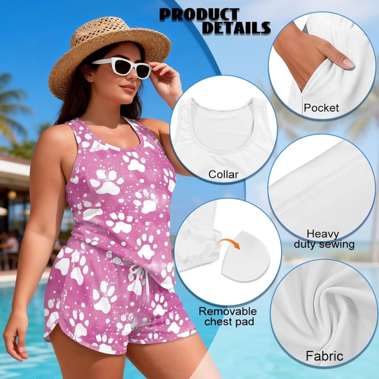 2 Piece Tankini Swimsuits for Women Athletic Bathing Suits Swim Tank Tops with Sports Shorts Bathing Suits S-6XL