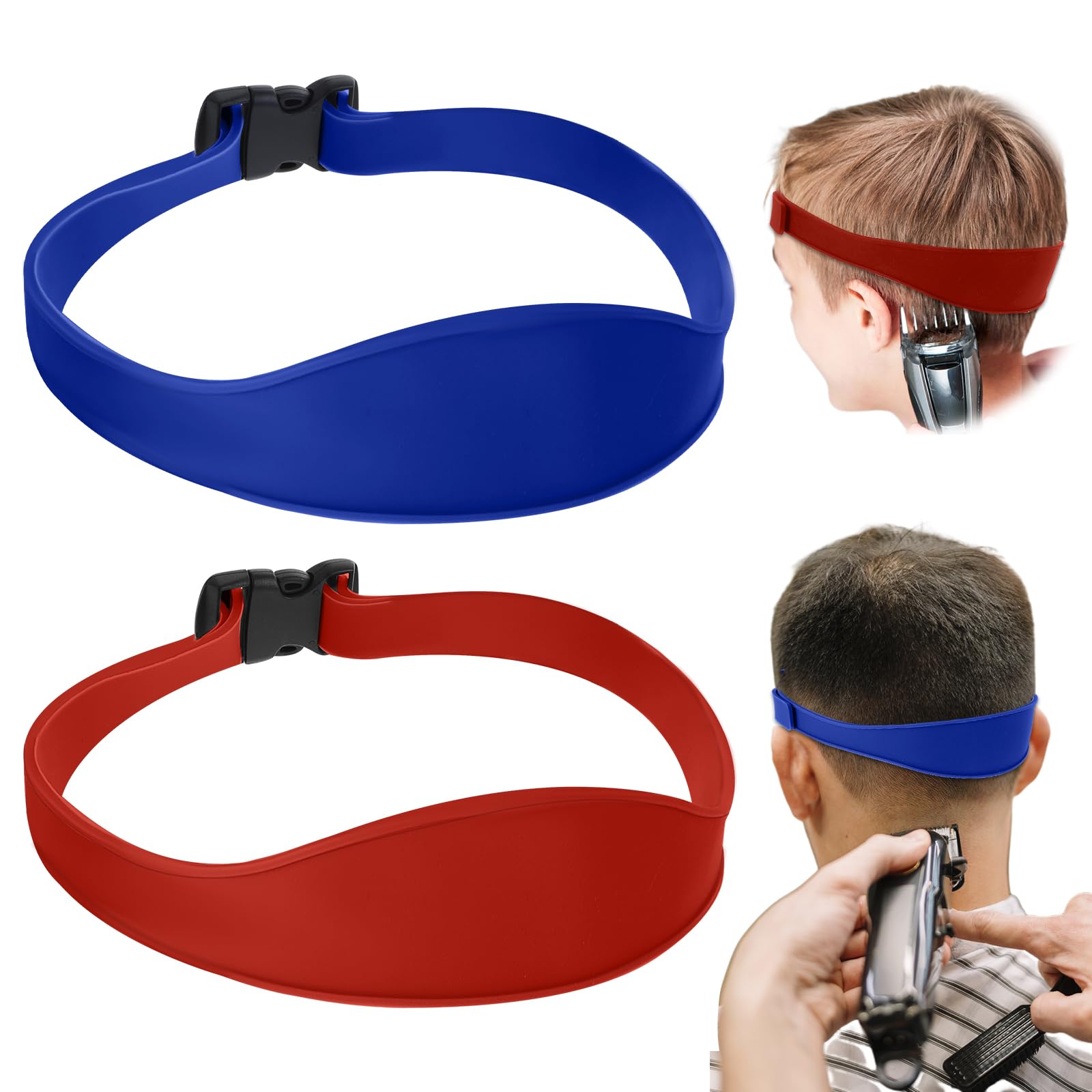 Adjustable Hair Trimming Guide, 2 Pack Neckline Shaving Template, Silicone Curved Self Hair Cutting System Hairline Shaping Tools, Fade Guide Haircut Accessories for Women Men(Blue, Red)