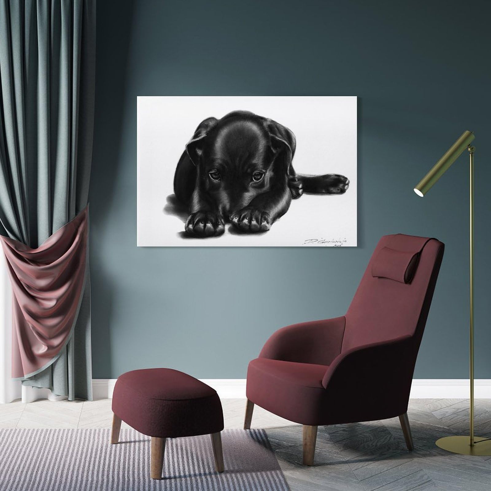 Junmoney Frame-Style-24 Puppy Resting Decorative Canvas Print, 24X36inch(60X90cm), For Living Room, Bedroom Or Home Office, Canvas Artwork With Gifting Potential