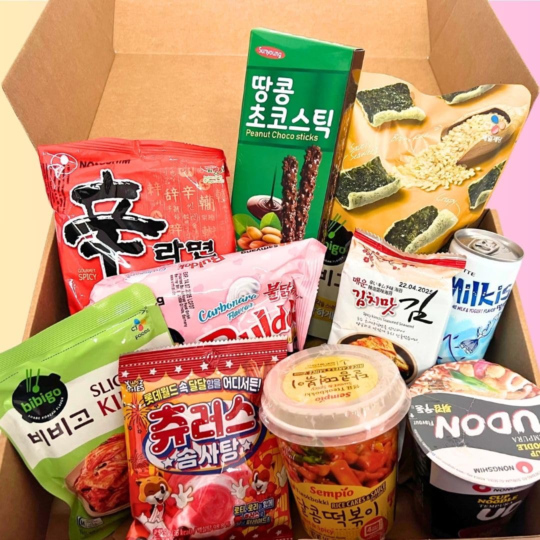 Korean Market | Caja Sorpresa de Comida Coreana (Starter Edition) | Para 1 o 2 Personas | Snacks, Ramen, Kimchi, Tteokbokki, Algas, Dulces y Palillos