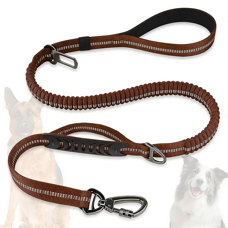 Guia para Cães Bungee Reforçada e Refletiva com Cinto para Carro Misthis Marrom 1,22–1,83 m