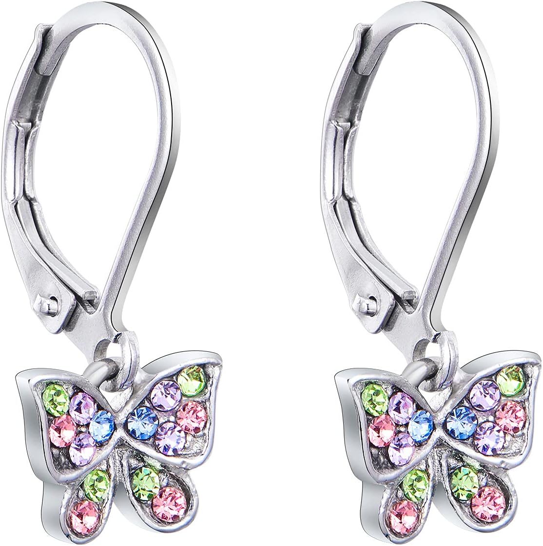 Multicolored Butterfly Hypoallergenic Earrings - Leverbacks, Stainless Steel Ultra Sensitive Ears For Kids, Toddlers, Little Girls, Teens