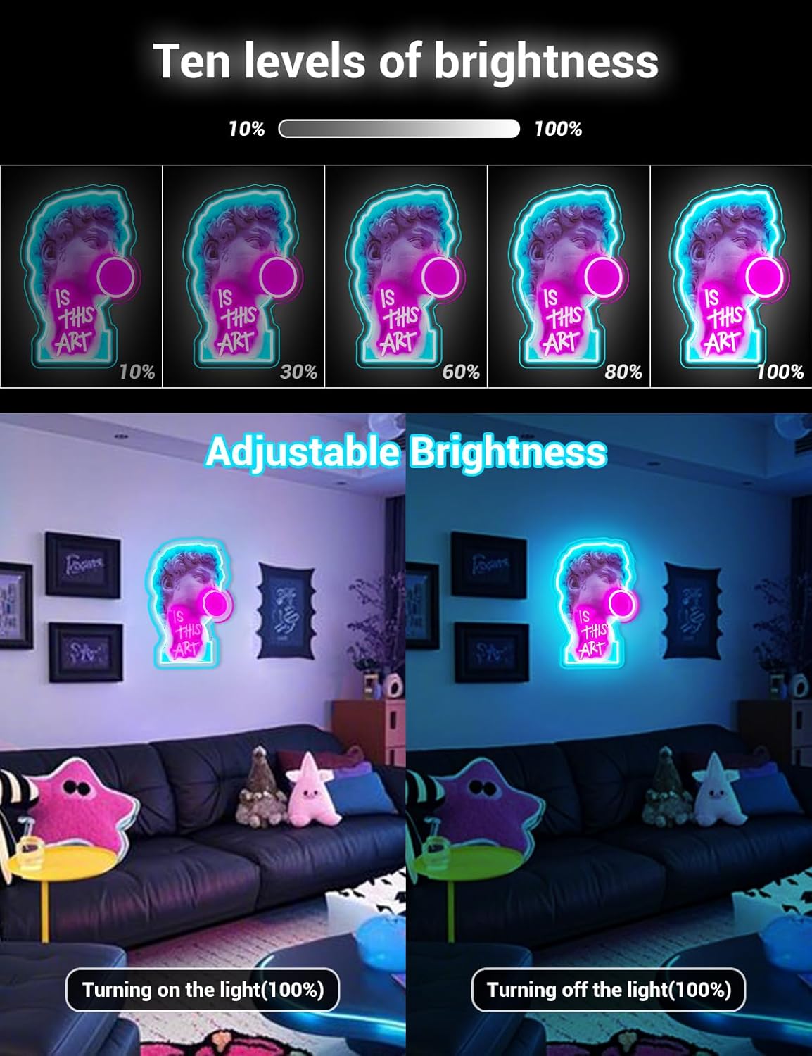 ADKALIV IS THIS ART Neon Sign LED Neon Light for Wall and Room Decor, USB Dimmable Powered LED Signs for Bedroom, Party Bar Background Decorations, Birthday Christmas Gift(Pink Sculpture)