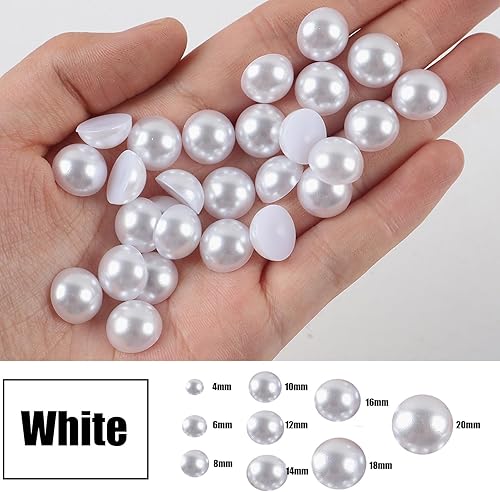 Miniatura 2 de 100 perlas planas de 0.63 pulgadas para manualidades, medias perlas blancas grandes de imitación para proyectos de manualidades, perlas