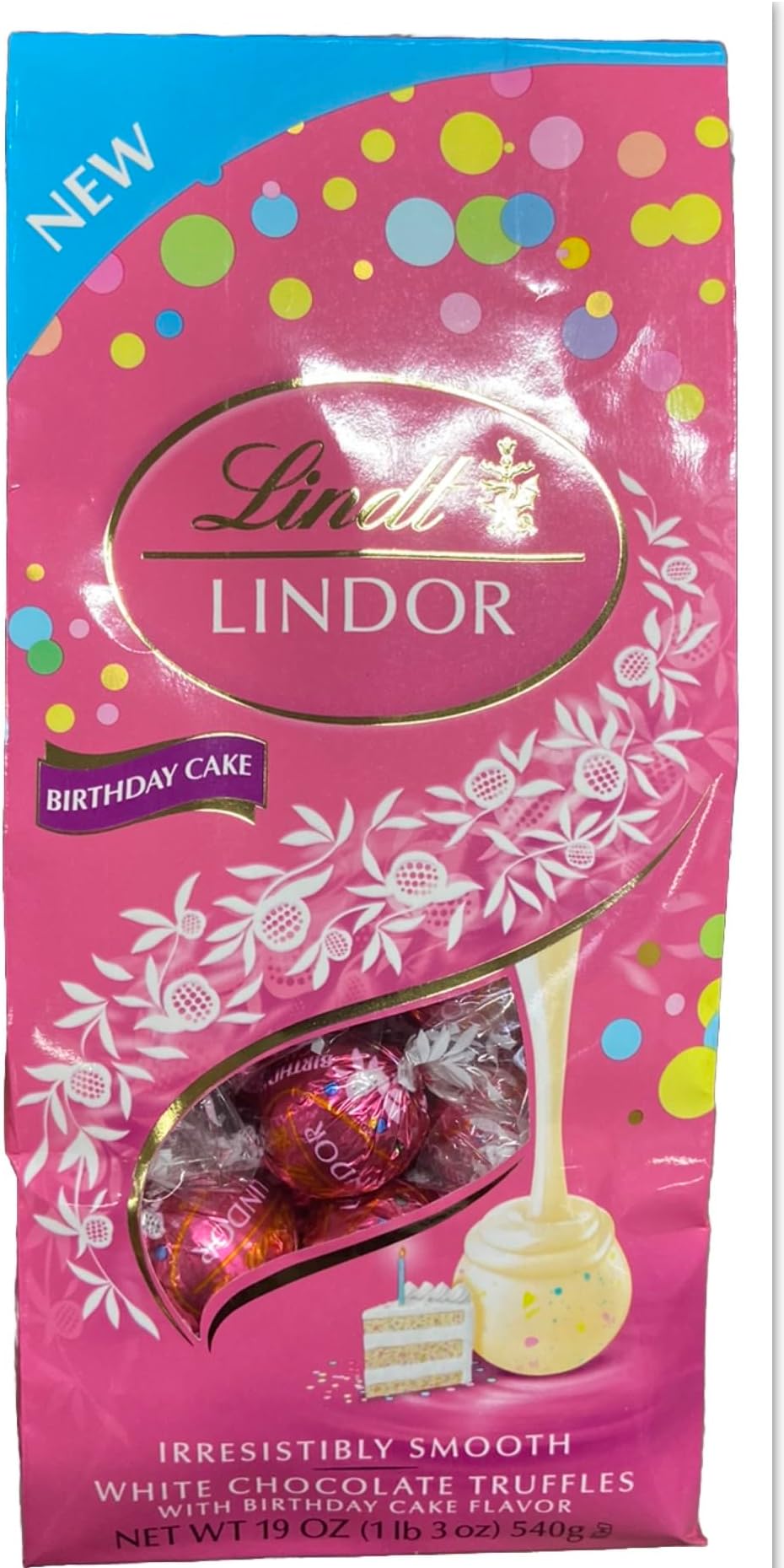 Lindt Lindor White Chocolate Truffles with Birthday Cake Flavor - 19 oz