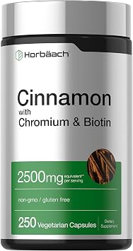 Horbaach Cinnamon with Chromium & Biotin | 250 Capsules | Herb Extract Supplement | Vegetarian, Non-GMO, Gluten Free Extract Supplement