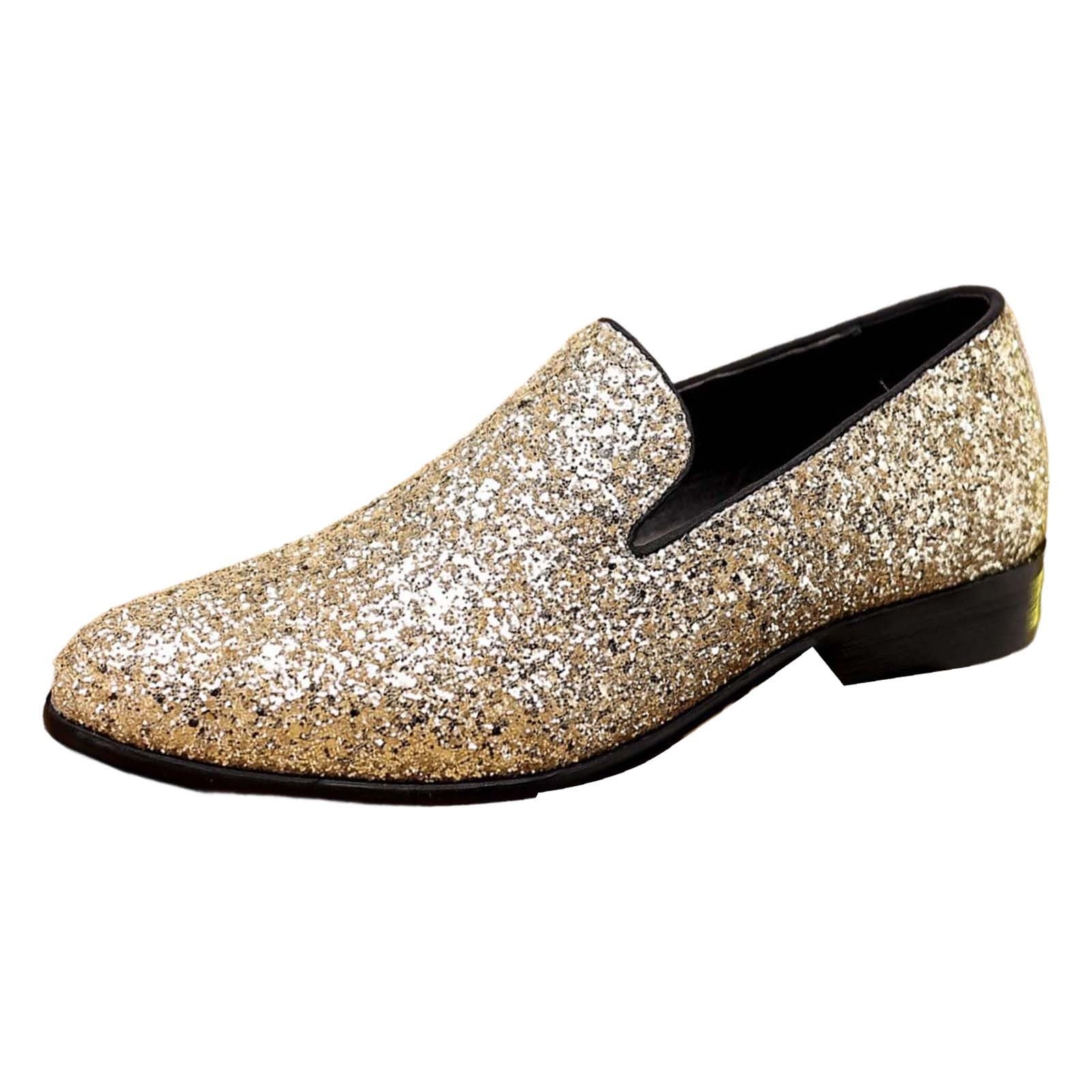 Glitzer Schuhe Herren Silberne Glitzerschuhe Goldene Sneaker Silber Pailletten Schuhe Plateau 70er Jahre Party Tanzschuhe Elegante Partyschuhe Turnschuhe Abendschuhe für Karneval,Hochzeit